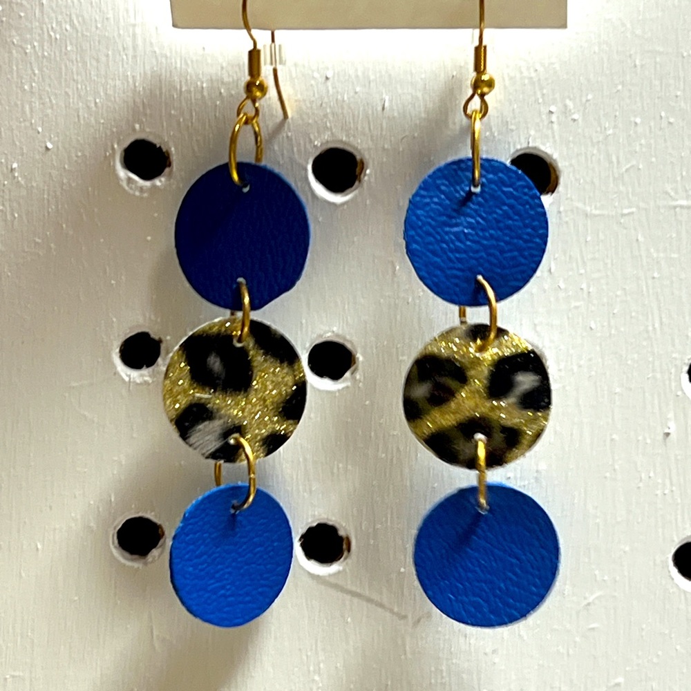 Blue and leopard print earrings.  3 inch length 1/2 “ width